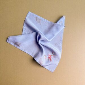 Vintage 1940s Pale Blue Handkerchief With Pink Flower
